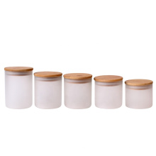 450ml wide mouth Frosted Glass Airtight Canisters glass jar with bamboo lid 15oz